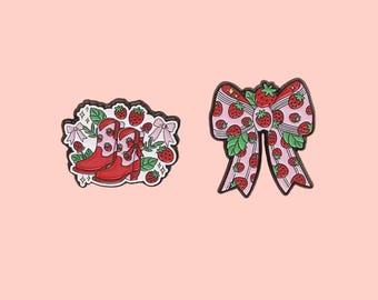 Emaille pin aardbei cowgirl laars: roze western kawaii-broche