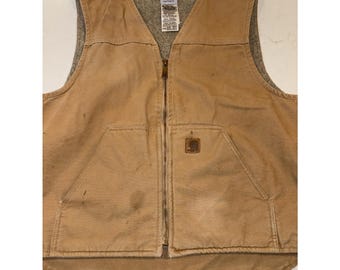 Carhartt Sherpa Fleece Lined Khaki Duck Canvas Vest V26 CML Khaki Men's Large
