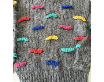 Vintage Kenneth Stevens Womens S Mohair 3-D Raupe Pullover Übergröße Grau