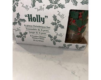 6 MCM Vintage Holly Berry Drinking Tumblers Christmas Holiday Indiana Glass