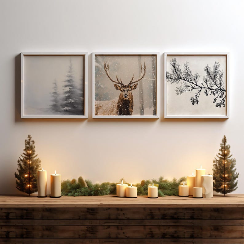 Vintage Christmas Prints Set of Winter Wall Art Santa Claus Print ...