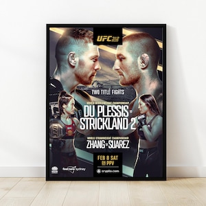 Cartaz do UFC 312 | Campeonato dos médios: Sean Strickland vs Dricus Du Plessis | Campeonato dos pesos-palha Zhang vs Suarez | Arte de parede do MMA