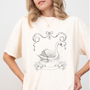 Camisa com tema de cisne, linda blusa clássica coquete para ela, camiseta fofa da moda, roupa estilosa feminina e ideia de presente