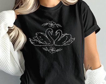 Schwan Shirt - Schönes grafisches T-Shirt, niedlicher Schwan Druck, Damenmode, Freizeitkleidung, Geschenk für Sie