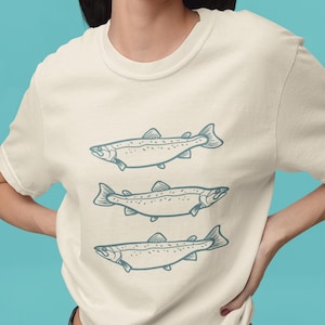Salmon Fish Shirt, Fisherman Aesthetic Fishing Tee, Nautical Ocean Lover Unisex Garment Dyed T-Shirt