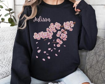 Custom Cherry Blossom Sweatshirt, Sakura Japanese Floral Crewneck, Aesthetic Spring Pullover, Botanical Flower Shirt, Nature Lover Gift