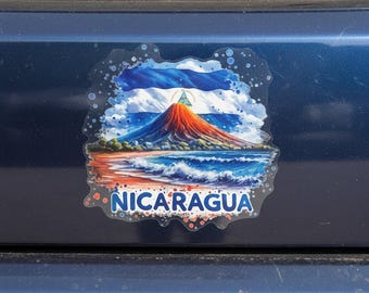 Pegatina de vinilo troquelada de volcán y océano de Nicaragua - Calcomanía de paisaje tropical