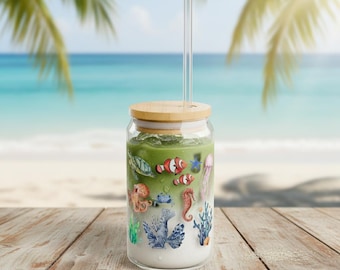 Ocean-Inspired Sipper Glass, Perfect for Summer Parties, Eco-Friendly Drinkware, Nautical Decor, Unique Gift Idea, Beach Theme