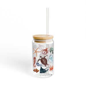 Ocean-Inspired Sipper Glass, Cute Drinkware for Beach Lovers, Summer Gatherings, Eco-Friendly Reusable, Nautical Gift