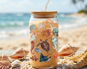 Ocean-Inspired Sipper Glass, Cute Drinkware for Beach Lovers, Summer Gatherings, Eco-Friendly Reusable, Nautical Gift