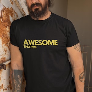Regalo de cumpleaños personalizado con fecha personalizada para él / Impresionante camiseta de cumpleaños de rock desde 1978 / Camiseta unisex de algodón pesado