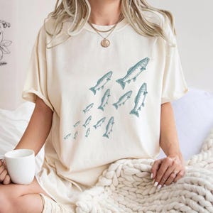 Salmons Fish Fishing Shirt, Nautical Ocean Lover Garment Dyed T-Shirt, Fisherman Aesthetic Unisex Apparel