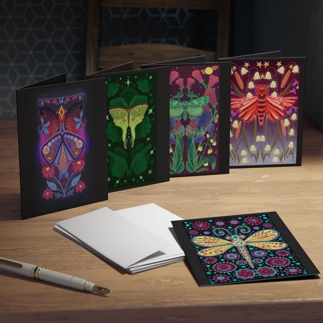 Whimsical Moth & Butterfly Art Greeting Cards 5-pack | Blank Inside - Etsy