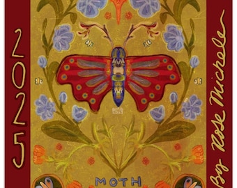 Hand-Drawn Moth Wall Calendar 2025 – Folky Floral Artwork & Unique Insects