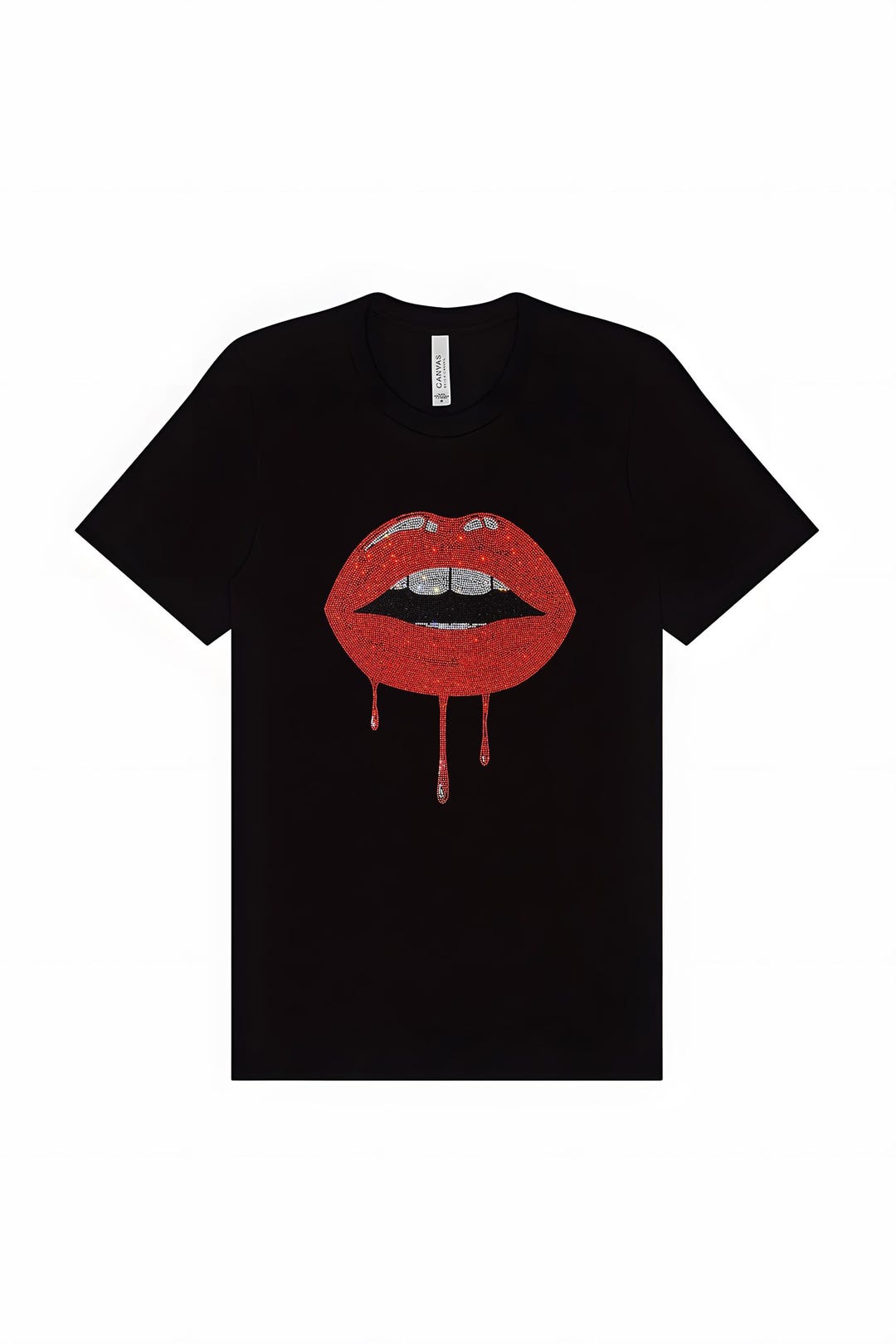 Dripping Red Lips Rhinestone T-shirt Bold Glamour in Sparkling Red ...