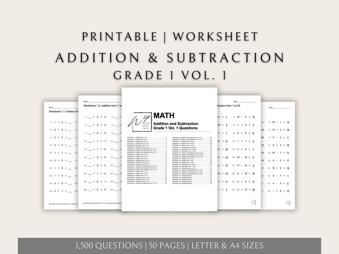 Addition Subtraction Grade 1 Vol 1 Printable Worksheets Basic Math