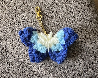 Butterfly Keychain Crocheted Handmade - Beauitful Blues