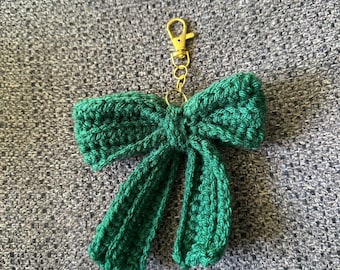 Bow Keychain - Emerald Green -Hand Made Crocheted