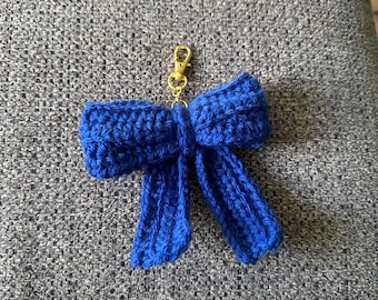 Bow Keychain - Sapphire -Hand Made Crocheted