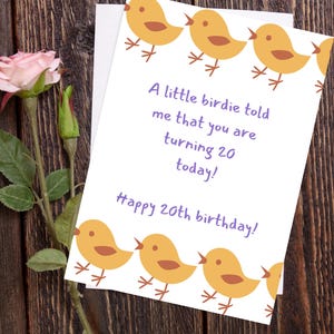Linda tarjeta de cumpleaños número 20 / Saludo divertido y dulce para jóvenes de 20 años / Deseos de cumpleaños para ella o él