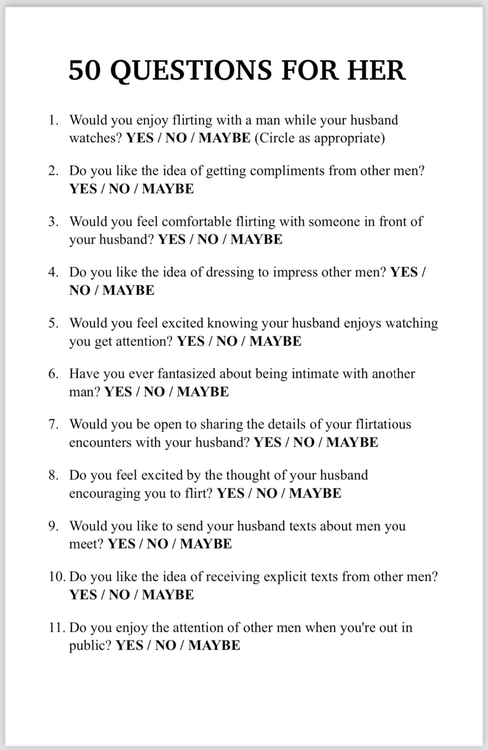 Push the Limits! Hotwife (non-cheating) Yes-no-maybe Questions to Give ...