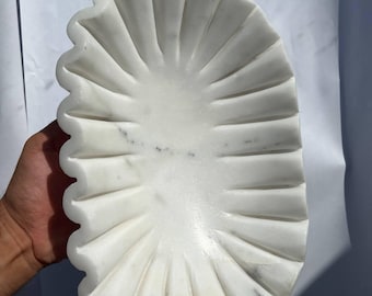 Handcrafted White Marble Petal Bowl: Urli, Serving Dish, Jewelry Display