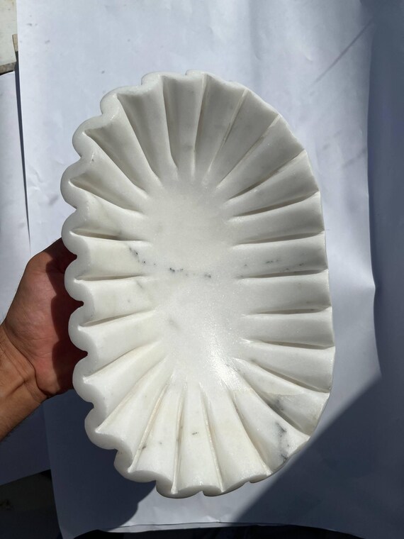Handcrafted White Marble Petal Bowl: Urli, Serving Dish, Jewelry Display