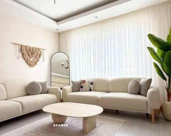 Handmade Travertine Ellipse Coffee Table - Sculptural Modern Design