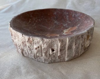 Handcrafted Pink Marble Bowl: Natural Travertine Stone Centerpiece