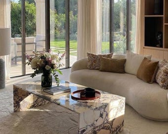 Handmade Calacatta Viola Marble Coffee Table - Luxury Stone Plinth Table