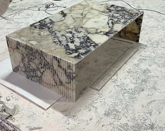 Handmade Calacatta Viola Marble Coffee Table - Luxury Stone Plinth Table 35" x 60" x 18''