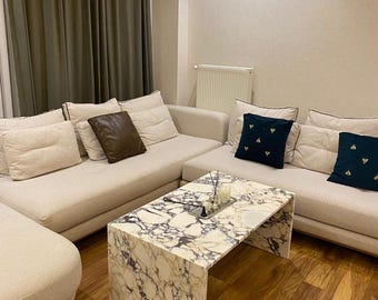 Handmade Calacatta Viola Marble Coffee Table - Luxury Stone Plinth Table 24x40x18