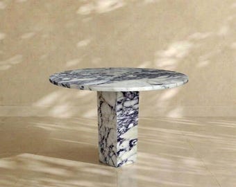 Violet Marble Coffee Table – Sculptural Square Center Table, Luxury Menekşe Marble Low Coffee Table for Modern Living Room Decor