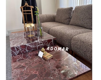 Handmade Rosso Levanto Marble Coffee Table – Sculptural Red Stone, Custom Size
