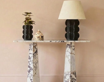 Mesa de console em mármore Calacatta Viola | Console de luxo artesanal para hall de entrada | Mesa de corredor personalizada em mármore | 120 x 30 x 100 cm
