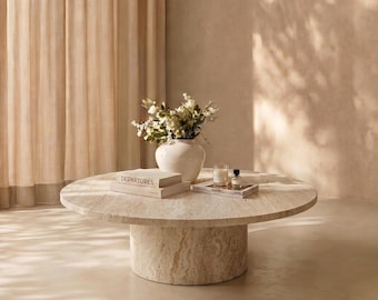 Travertine Coffee Table – Square Sculptural Marble Table, Minimalist Natural Stone Centerpiece. Ready To Ship!