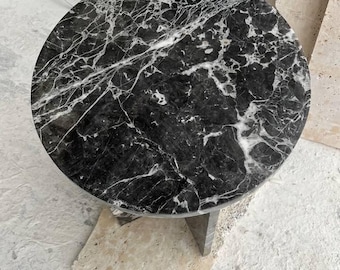 Nero Marquina - 黒大理石台座テーブル - サイドテーブル - Negro