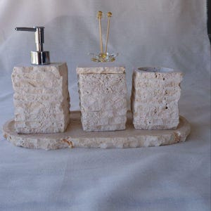 Luxury Marble Bathroom Set | 4-Piece Natural Stone Organizer | Soap Dish, Tray, Toothbrush Holder, Marble Container