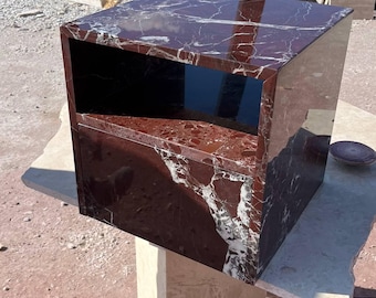 Rosso Levanto Marble Nightstand with Drawer, Red Marble Bedside Table, Custom Marble Nightstand, Luxury Stone Side Table, Handmade Furniture