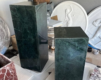 Verde Guatemala Marble Plinth Table: Handmade Green Stone Pedestal