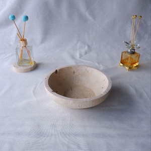 Handmade Travertine Pedestal Bowl: Organic Stone Fruit Bowl, 8.2&quot;
