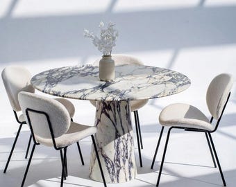 Violet Marble Coffee Table – Sculptural Square Center Table, Luxury Menekşe Marble Low Coffee Table for Modern Living Room Decor