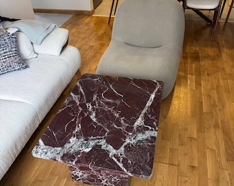 Rosso Levanto Marble Coffee Table: Handmade Red Plinth Table