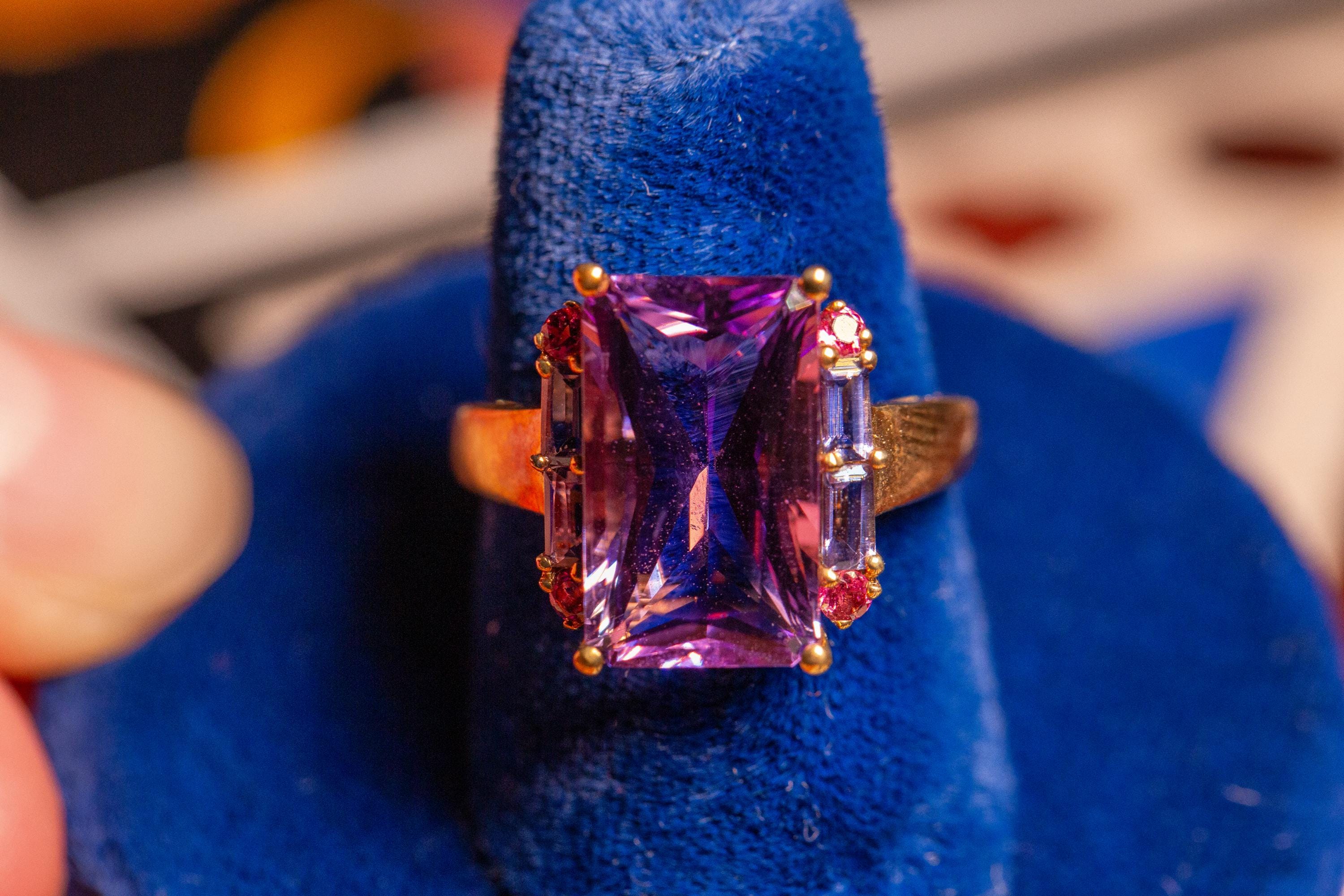 Art Deco Style Amethyst Large Cocktail Ring Vintage QVC 9ct - Etsy