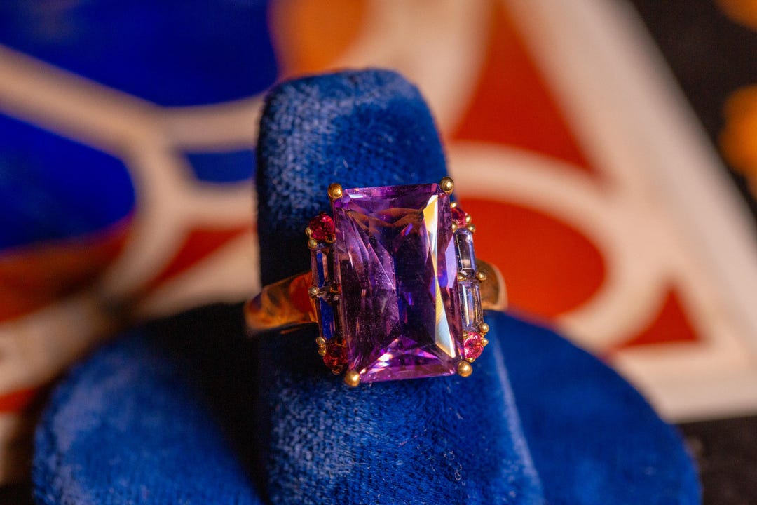 Art Deco Style Amethyst Large Cocktail Ring Vintage QVC 9ct - Etsy