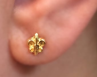 Fleur de lis post earrings, gold fleur de lis earrings, men's stud earrings, gold stud earrings, unique stud earrings, gifts, 466 Yellow