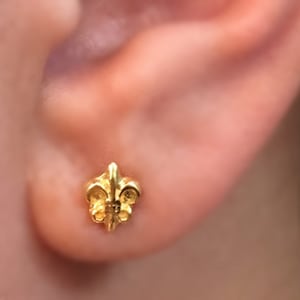 Fleur de lis post earrings, gold fleur de lis earrings, men&#39;s stud earrings, gold stud earrings, unique stud earrings, gifts, 466 Yellow