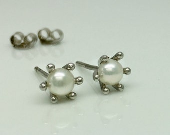 Fresh water pearl stud earrings, white pearl earrings, June birthstone earrings, earrings for all occasions, real pearl earrings