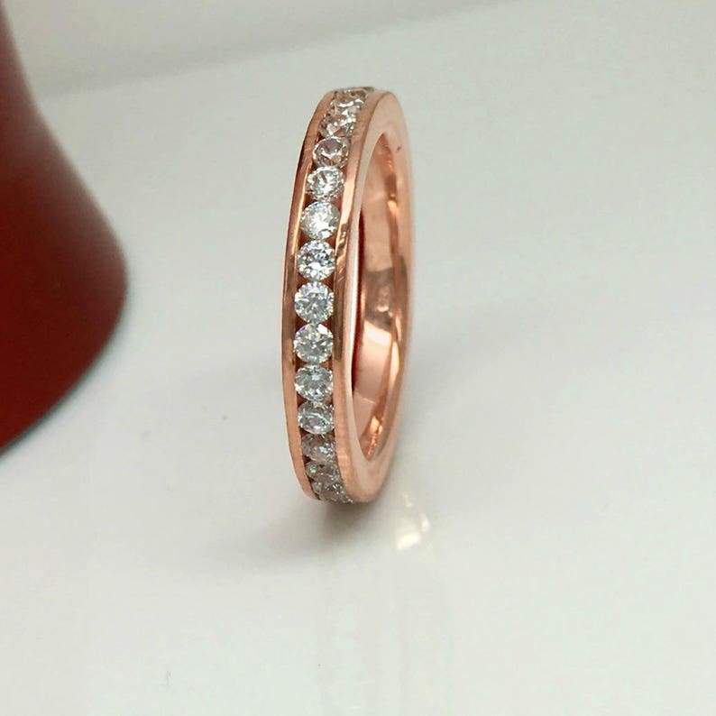 CZ Diamond Eternity Band Rose Gold Plated White Diamond Cubic Zirconia Stack Ring Stacking Ring Anniversary 301C Sterling Silver image 1