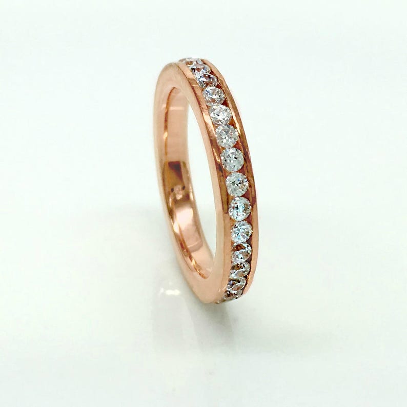 CZ Diamond Eternity Band Rose Gold Plated White Diamond Cubic Zirconia Stack Ring Stacking Ring Anniversary 301C Sterling Silver image 4